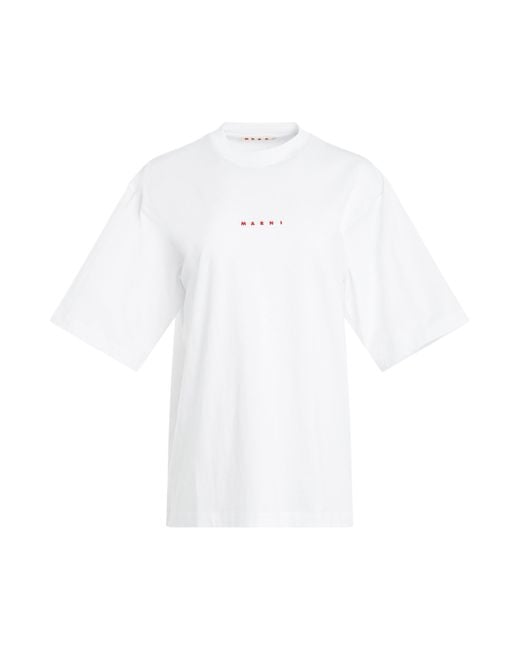 Marni White Small Logo Relax T-Shirt, Round Neck, Short Sleeves, , 100% Cotton