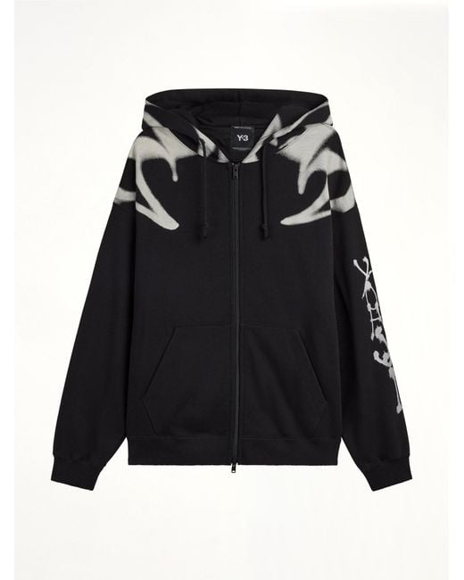 Y-3 Black Yaksha Graphic Zip Hoodie for men