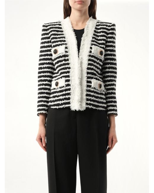 Balmain Black 4Pkt Mariniere Tweed Jacket, 100% Cotton