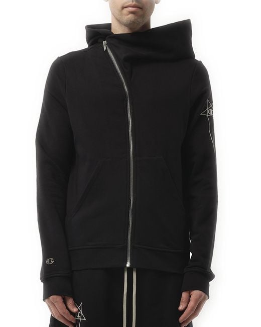 Rick Owens Black X Champion X Drkshdw Mountain Hoodie, 100% Cotton, Size: Small for men