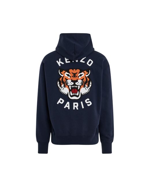 KENZO Blue 'Lucky Tiger Oversized Hoodie, Long Sleeves, Midnight, 100% Cotton, Size: Small for men