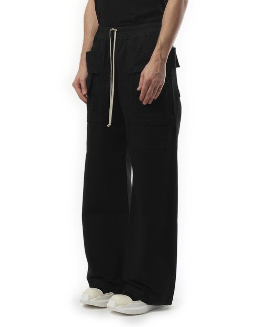 Rick Owens Black Cotton Canvas Creatch Wide Cargo Drawstring, 100% Cotton, Size: Small for men