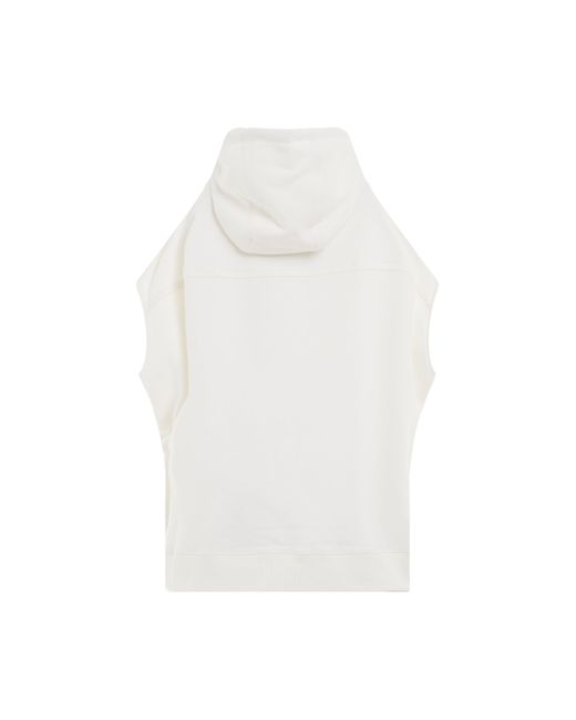 Marni White Sleeveless Logo Hoodie, Short Sleeves, Stone, 100% Cotton