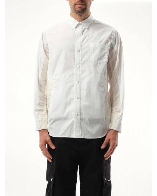 Sacai White Cotton Poplin Nylon Shirt, 100% Cotton for men