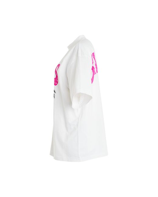 Balenciaga White 'Tropical Paris Logo T-Shirt, Short Sleeves, /, 100% Cotton, Size: Small