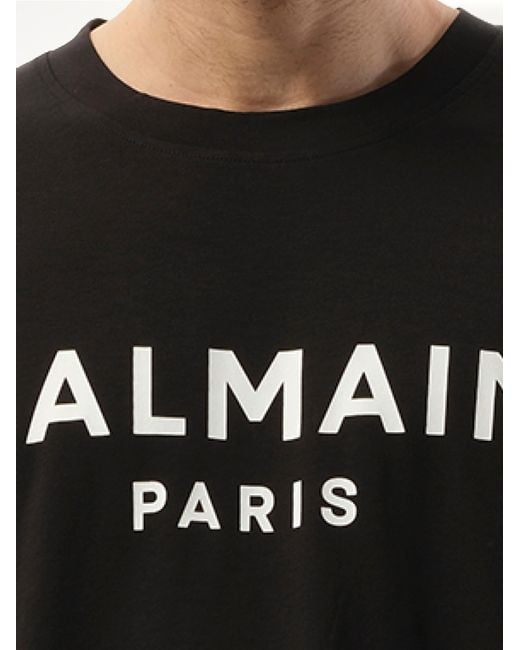 Balmain Black Print Reg Fit T-Shirt, Round Neck, Short Sleeves, 100% Cotton, Size: Medium for men