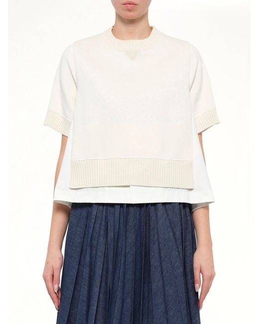 Sacai White Cotton Weather X Cashmere Knit Sweater