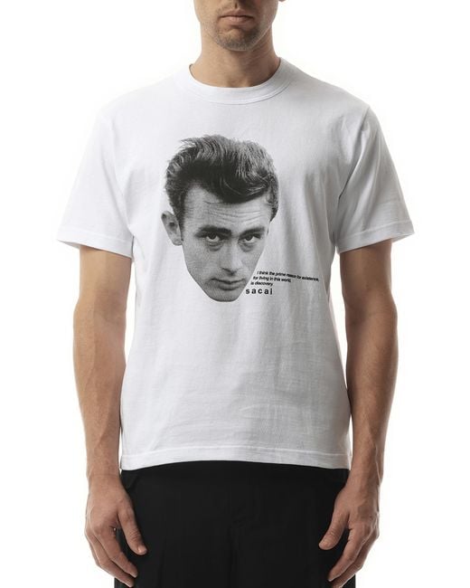 Sacai James Dean T-Shirt, Short Sleeves, 100% Cotton in Grey for