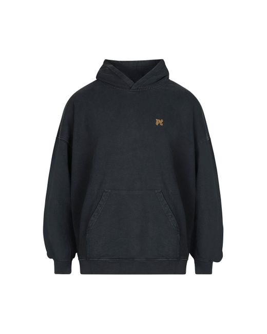 Palm Angels Blue 'Back Burning Monogram Hoodie, Long Sleeves, /, 100% Cotton, Size: Small for men