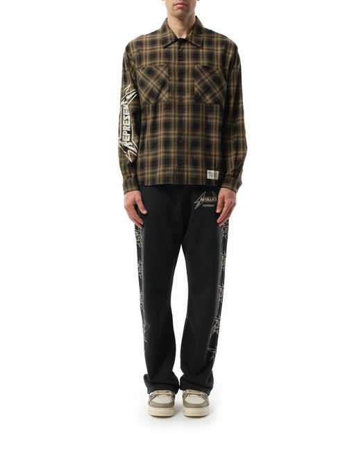 Represent Black Metallica Check Shirt, Long Sleeves, 100% Cotton, Size: Small for men