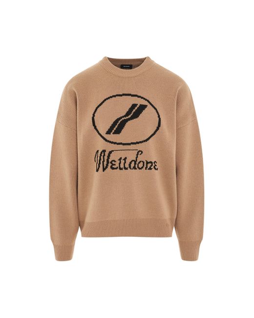 we11done Natural 'Logo Jacquard Sweater, Round Neck, Long Sleeves, , Size: Small