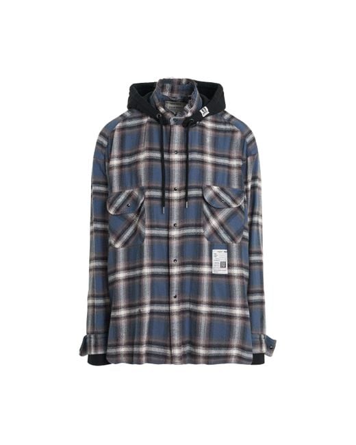 Maison Mihara Yasuhiro Blue Sweat Hoodie Check Long Sleeve Shirt, , 100% Cotton for men