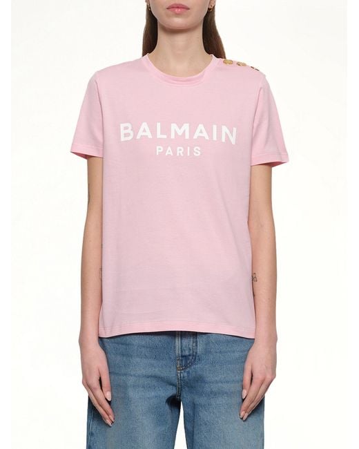 Balmain Pink 3 Btn Printed T-Shirt