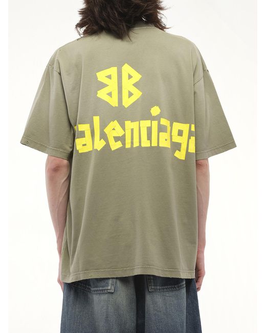 Balenciaga Green Tape Type Medium Fit T-Shirt, Short Sleeves, 100% Cotton, Size: Small for men