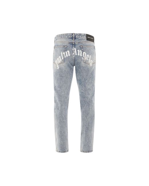 Palm Angels Blue Curved Logo Back B 5 Pockets Jeans, Light, 100% Cotton for men