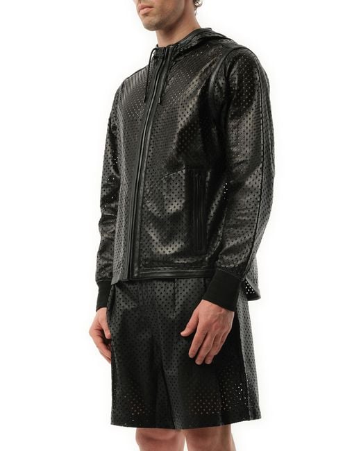 Givenchy Black Leather Hooded Jacket, 100% Leather, Size: Medium for men