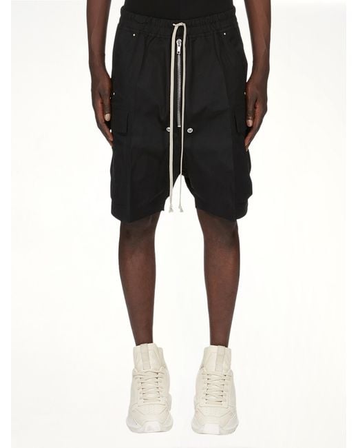 Rick Owens Black Cargobela Shorts, 100% Cotton for men