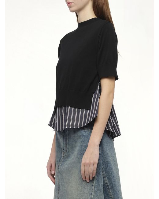 Sacai Black X Poplin X Knit Pullover, 100% Polyester