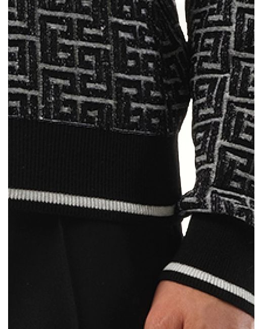 Balmain Black 3D Monogram Vanise Knit Sweater, Round Neck, Long Sleeves, Size: Medium for men