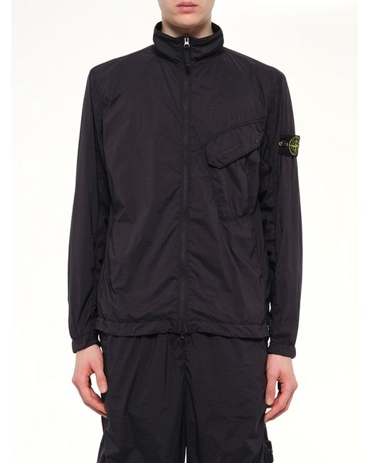 Stone Island Blue 1200015 Ultra Light Nylon Stretch Zip Shirt for men