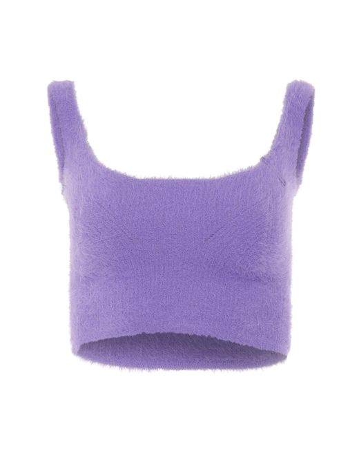 Off-White c/o Virgil Abloh Purple Off- Fuzzy Top, Round Neck, , 100% Polyamide