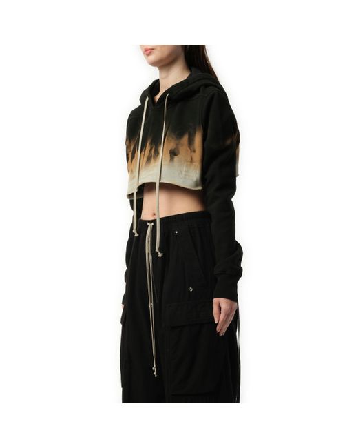 Rick Owens Black Cropped Hoodie, Long Sleeves, /Terra, 100% Cotton