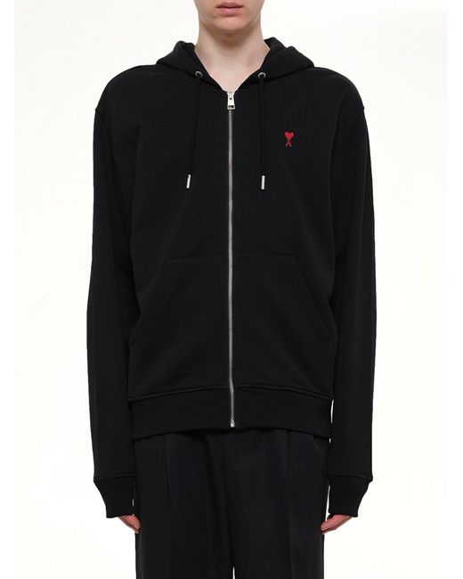 AMI Black Ami De Coeur Zip Hoodie for men