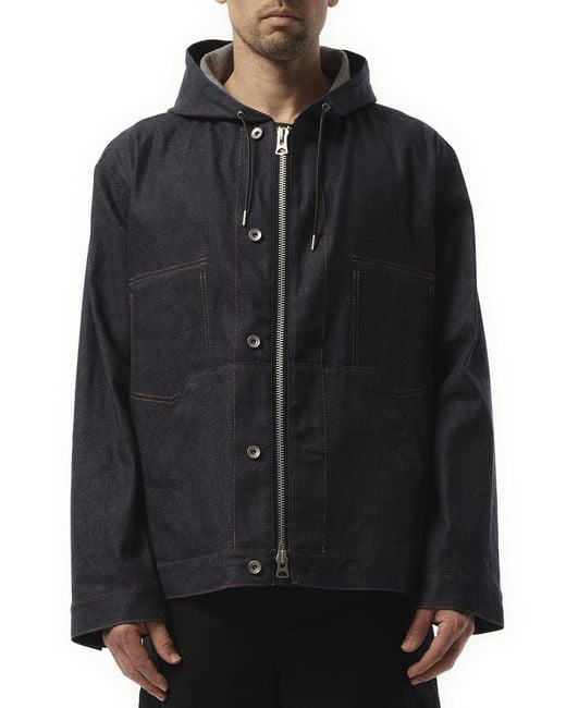 Sacai Black Denim Hoodie, 100% Cotton for men