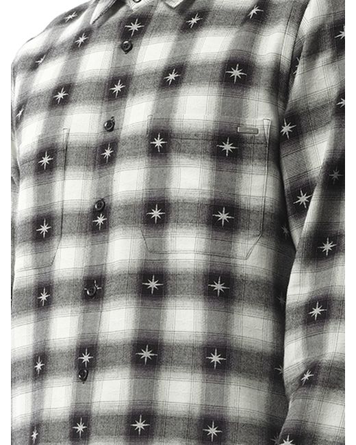 Amiri Gray Starburst Flannel, Long Sleeves, 100% Cotton, Size: Large for men
