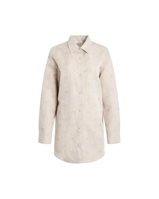 Off-White c/o Virgil Abloh Natural Off- Linen Jacquard Overshirt, Long Sleeves, , 100% Cotton