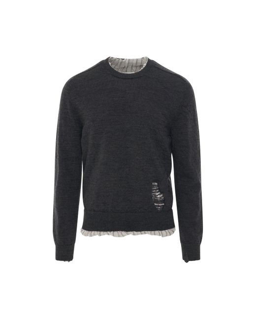 Maison Margiela Blue 'Distressed Wool Jumper, Long Sleeves, Dark, 100% Cotton, Size: Small for men