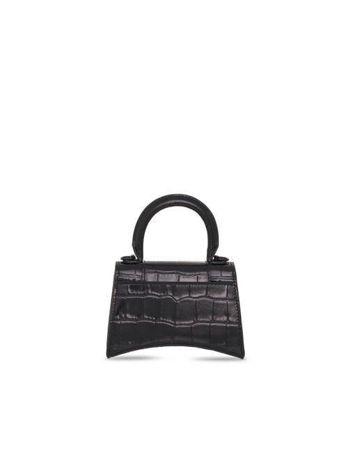 Balenciaga Black Hourglass Mini Croco Embossed Chain Bag, , 100% Calfskin Leather