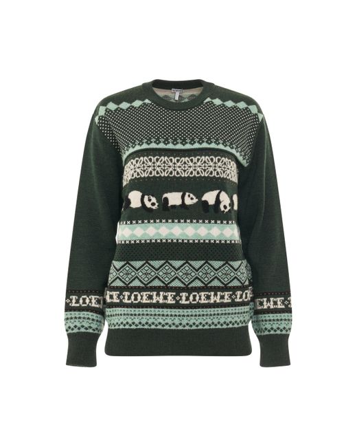Loewe Green 'Suna Fujita Panda Knit Sweater, Round Neck, Dark/Multicolour, 100% Wool, Size: Small