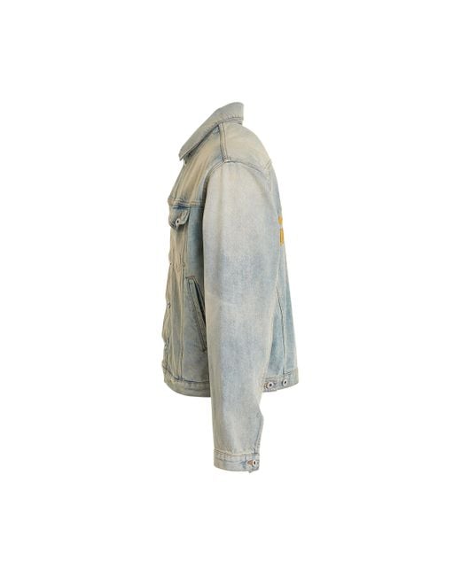 KENZO Blue 'Drawn Varsity Denim Trucker Jacket, Long Sleeves, Dirty, 100% Cotton, Size: Small for men