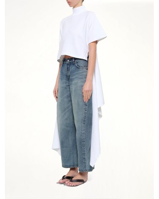 Alaïa White Cotton Jersey Asymmetric T-Shirt