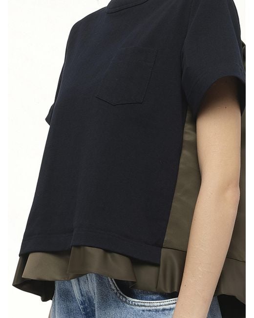 Sacai Black X Nylon Twill X Cotton Jersey T-Shirt, 100% Cotton