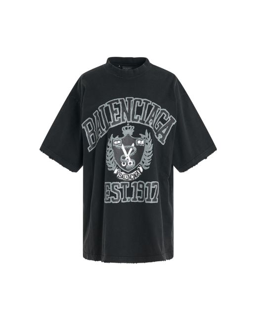 Balenciaga Black Diy College Vintage T-Shirt, Short Sleeves, Washed/, 100% Cotton