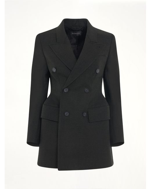 Balenciaga Black Double Breasted Hourglass Blazer, Long Sleeves, 100% Wool