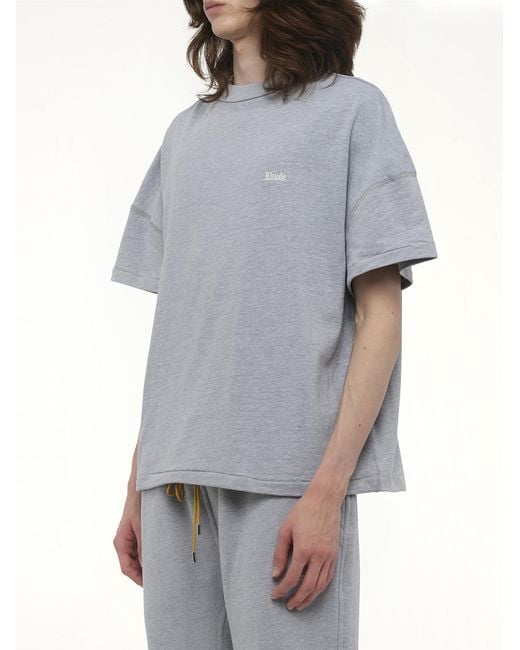 Rhude Gray Classique Reverse T-Shirt, 100% Cotton, Size: Small for men