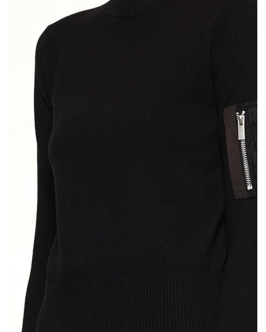 Sacai Black Nylon Twill X Cotton Knit Pullover