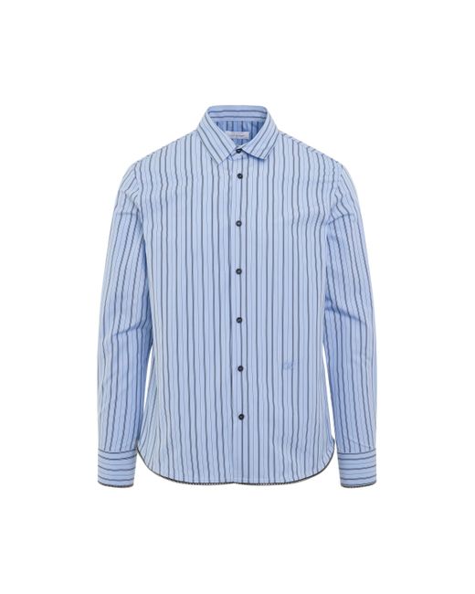 Off-White c/o Virgil Abloh Blue Off- 'Ow Embroidered Zip Round Shirt, Round Neck, Long Sleeves, Placid, 100% Cotton, Size: Small for men