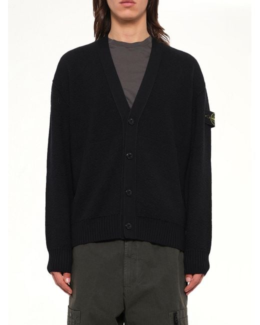 Stone Island Black 5100010 Light Rws Wool Cardigan for men