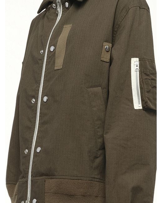 Sacai Green Rip Stop Blouson Bomber Jacket, 100% Polyester for men
