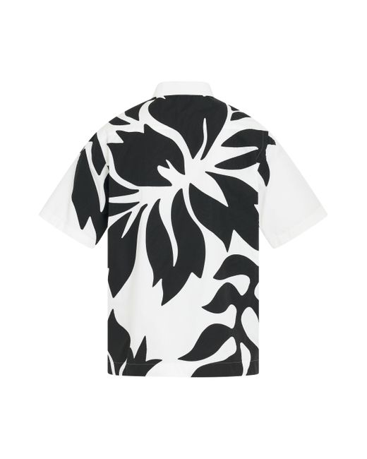 Sacai Black Floral Embroidered Patch Cotton Poplin Shirt, Short Sleeves, Off/, 100% Cotton for men