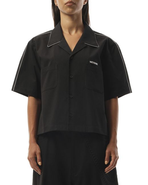 we11done Black Short-Sleeved Convertible Shirt, Short Sleeves, 100% Cotton, Size: Medium