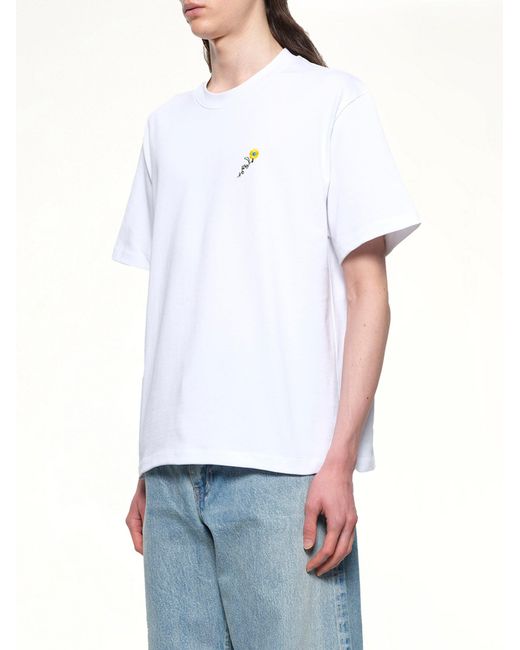 vowels White Floral Embroidered T-Shirt for men