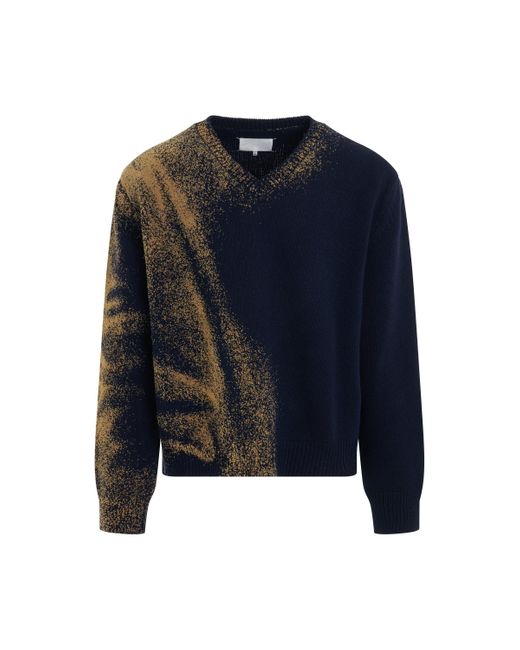 Maison Margiela Blue V-Neck Knit Sweater, Long Sleeves, , 100% Wool, Size: Medium for men