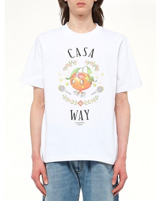 Casablanca White Casa Way Kawaii Printed T-Shirt for men