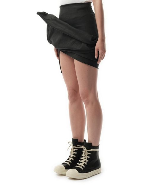 Rick Owens Black Denim Draped Mini Skirt, 100% Cotton