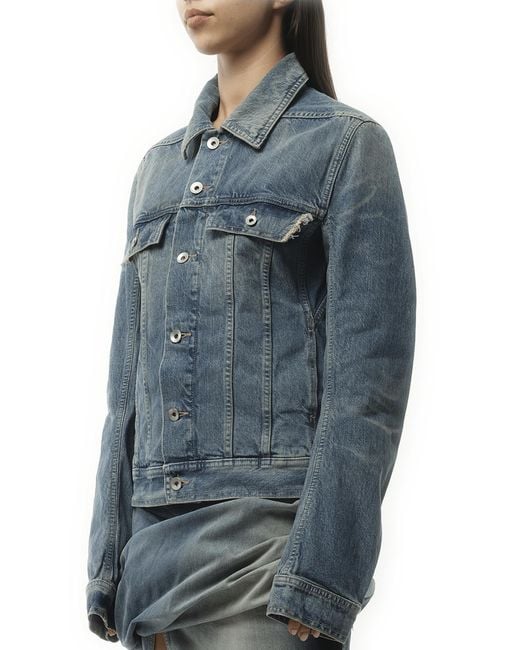 Rick Owens Blue Trucker Denim Jacket, 100% Cotton, Size: Small